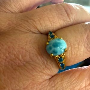 Larimar center stone 6 appetite stones both sides, Sterling silver 925STS18kt🦋